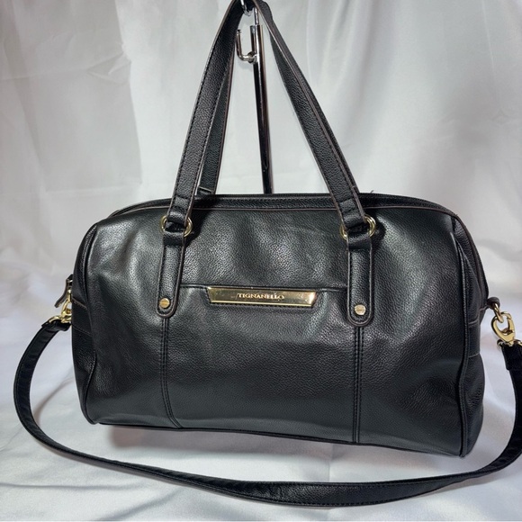 Tignanello Main Street Satchel Black and Gold with Semi-Structured Design - Picture 1 of 16